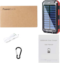 Solar Charger, YELOMIN 20000Mah Portable Waterproof Solar Power Bank for Cellphones Tablets External Backup Battery Pack Built-In Dual USB Outputs/Led Flashlights, Suitable for Outdoor Camping Travel