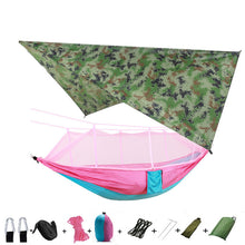 Outdoor Parachute Cloth Hammock Couble with Mosquito Net Light Portable Army Green Insect-proof Camping Aerial Tent