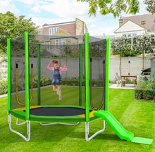 7FT Trampoline For Kids With Safety Enclosure Net, Slide And Ladder, Easy Assembly Round Outdoor Recreational Trampoline