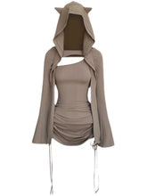 2024 women's clothing suit hot girl sexy hooded suspender skirt y2k autumn new pleated drawstring slim waist bag hip skirt