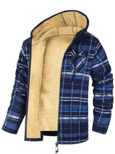Men's Plaid Print Hooded Zip-Up Jacket Winter Thickened Cotton-padded Coat Warm Clothing