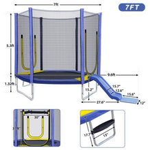7FT Trampoline For Kids With Safety Enclosure Net, Slide And Ladder, Easy Assembly Round Outdoor Recreational Trampoline