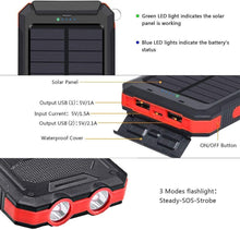 Solar Charger, YELOMIN 20000Mah Portable Waterproof Solar Power Bank for Cellphones Tablets External Backup Battery Pack Built-In Dual USB Outputs/Led Flashlights, Suitable for Outdoor Camping Travel