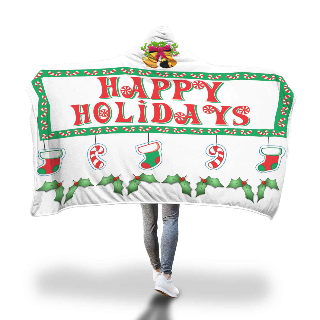 Custom Designed Hooded Blanket Happy Holidays - neverleavehomedeals.com