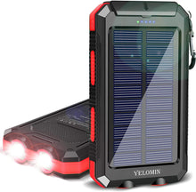 Solar Charger, YELOMIN 20000Mah Portable Waterproof Solar Power Bank for Cellphones Tablets External Backup Battery Pack Built-In Dual USB Outputs/Led Flashlights, Suitable for Outdoor Camping Travel