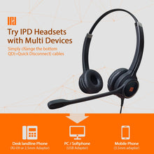 IPD IPH-255 Optimo-X Duo Ear Noise Canceling,Corded Headset for Call Center,Office&Landline Phones with U10P-S Bottom Cable W RJ9 Jack Cable Works with Yealink,Snom,Lg &Other IP Phones