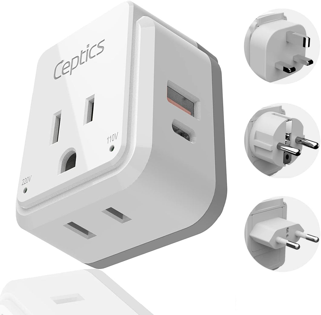 European Plug Travel Adapter Set, 20W PD & QC, Safe Dual USB & USB-C - 2 USA Socket - Compact - Use in Germany, France, Italy, UK - Includes Type E/F, Type C, Type G Swadapt Attachments