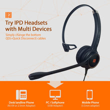 IPD IPH-250 Optimo-X Single Ear Noise Cancelling,Corded Headset for Call Center,Office&Landline Phones with U10P-S Bottom Cable W RJ9 Jack Cable -Compatible with with Yealink,Snom,Lg IP Phones