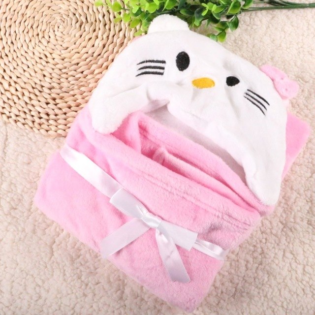 Cute Baby Hooded Bathrobe Bath Towel Baby Fleece Receiving Blanket - neverleavehomedeals.com